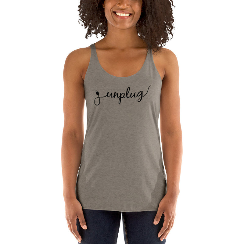 Unplug tank top for women in heather - yoga top, gentle reminder