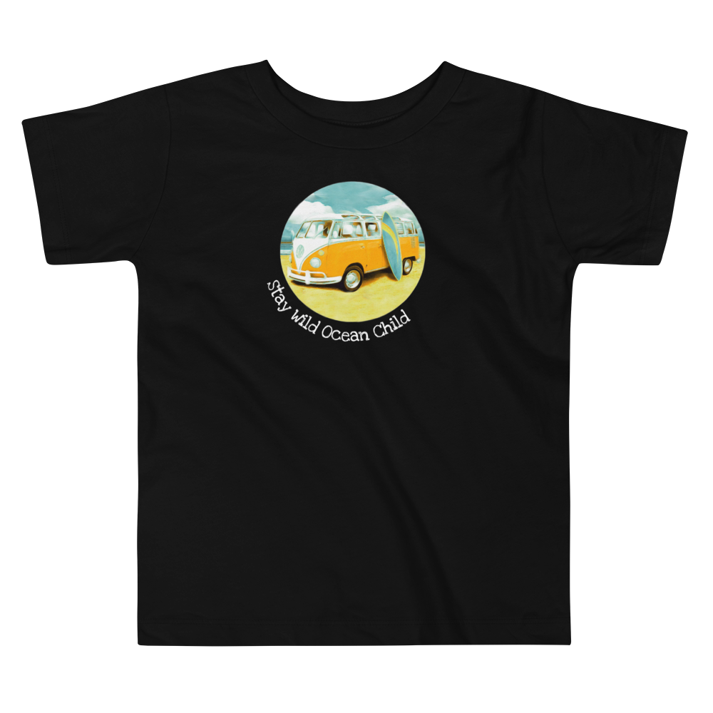 Stay Wild Ocean Child toddler t-shirt with surf van and surf board