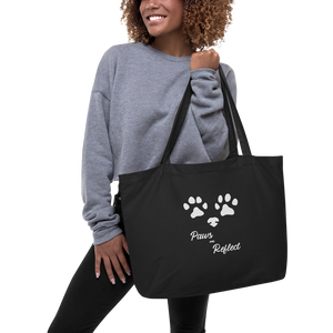 Large organic tote bag with adorable paws and reflect print