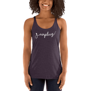 Unplug - Gentle Reminders - White text -  Women's Racerback Tank