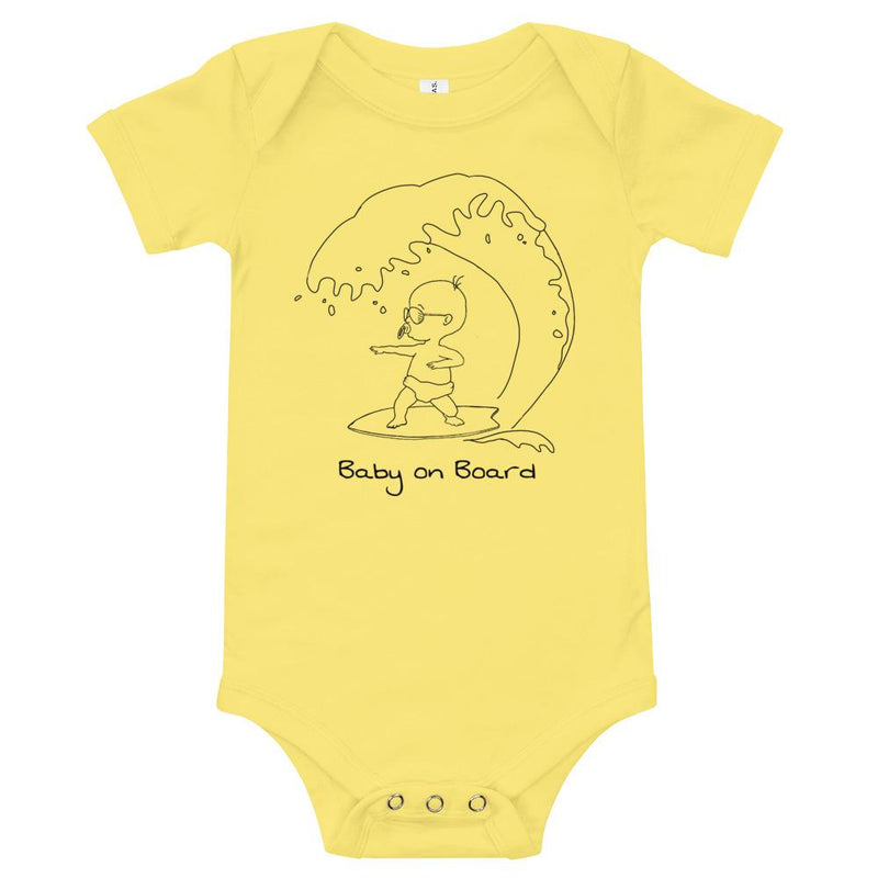 Baby on Board baby surf bodysuit in yellow