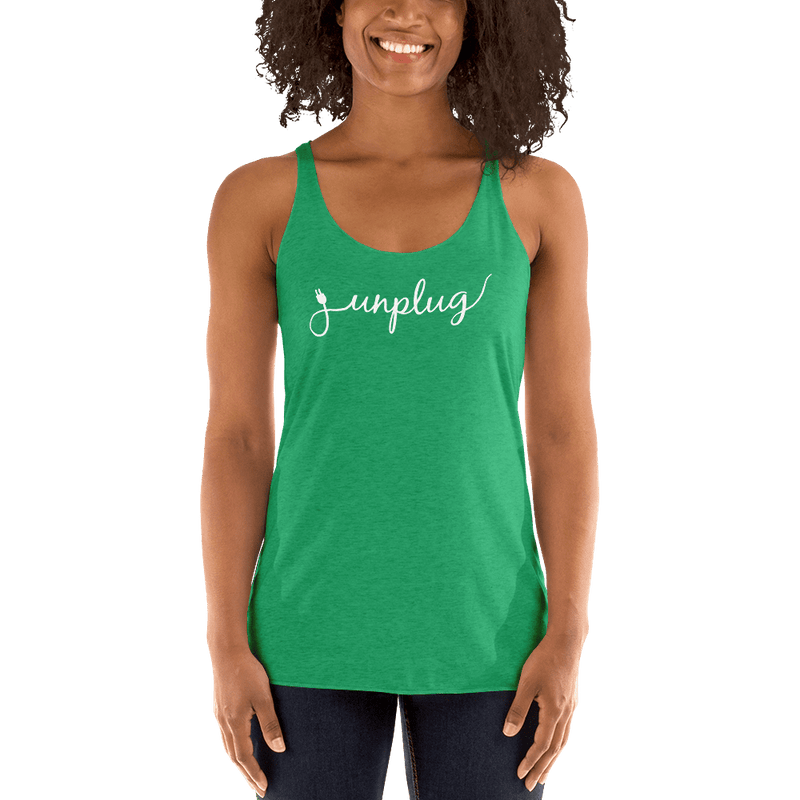 Unplug - Gentle Reminders - White text -  Women's Racerback Tank