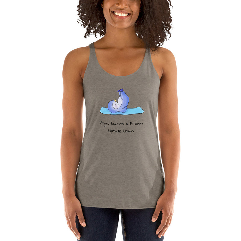 Yoga penguin top - Yoga turns a frown upside down. - Women's Racerback Tank