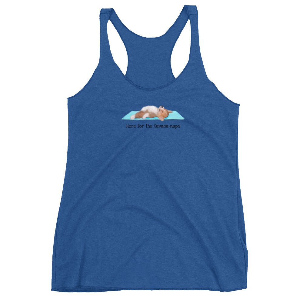 Here for the Savasa-naps corgi yoga racerback tank – Surfersandyogis