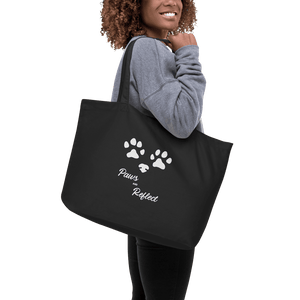 Large organic tote bag with adorable paws and reflect print