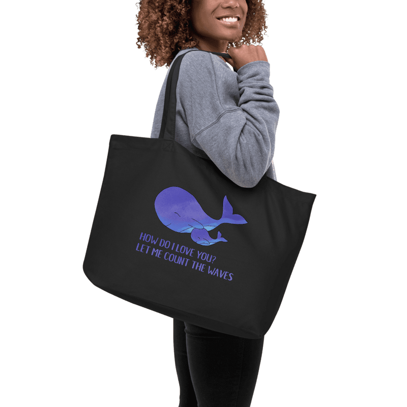 Whale large organic tote bag in black - Large organic tote bag with adorable whale print