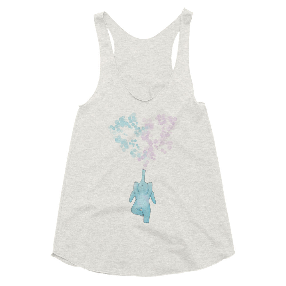 Yoga elephant top with heart bubbles <3 - Women's Tri-Blend Racerback Tank