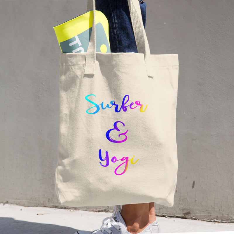 Rainbow Surfer and Yogi 100% Organic Cotton Tote Bag