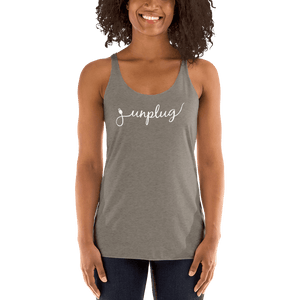 Unplug - Gentle Reminders - White text -  Women's Racerback Tank