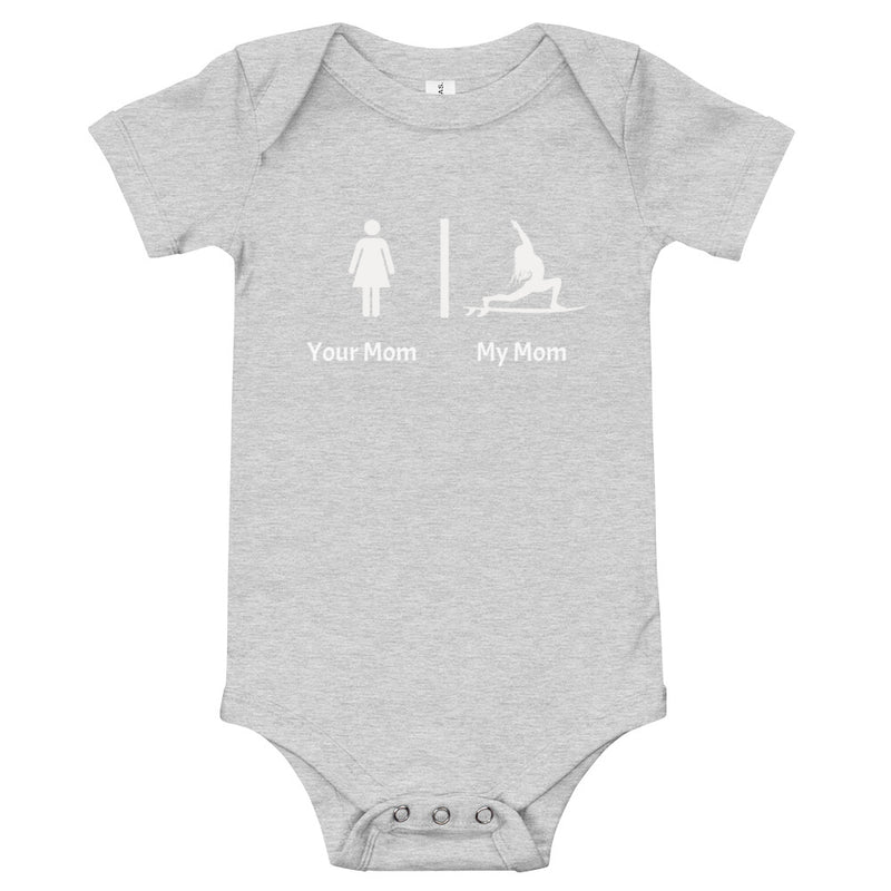 Funny baby yoga gift - Your mom, my mom baby cheeky bodysuit / romper / baby grow for the surf and yoga mom-