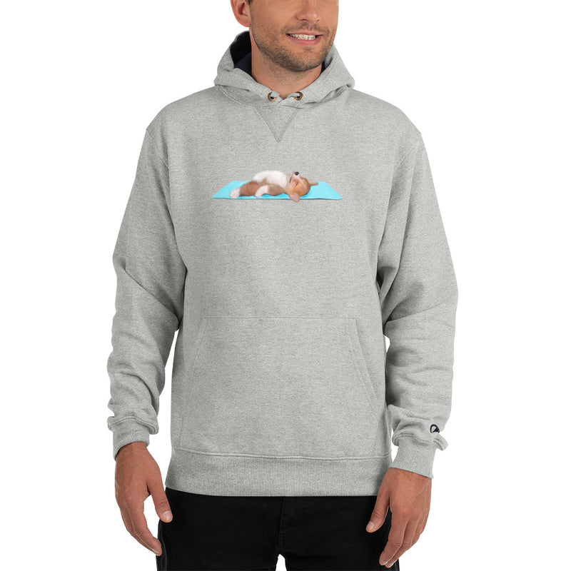 Tired yoga corgi Champion Hoodie