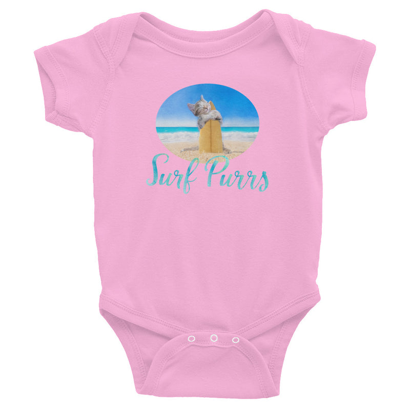 Surf purrs kitten surf romper. Baby surf, similar to onesie, baby surfer romper. Baby surfer.