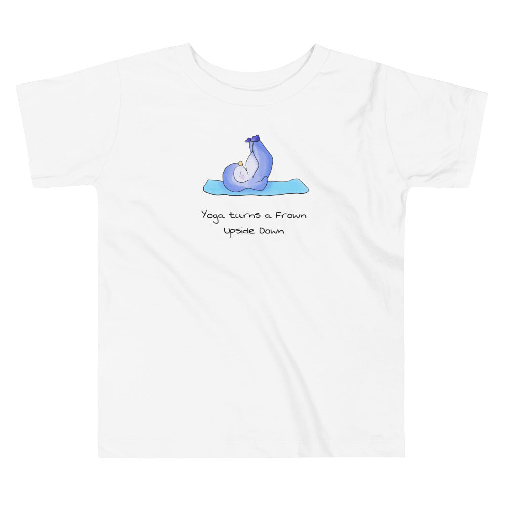 Yoga toddler t-shirt - Yoga turns a frown upside down toddler t-shirt with baby penguin. Perfect for the little yogi!