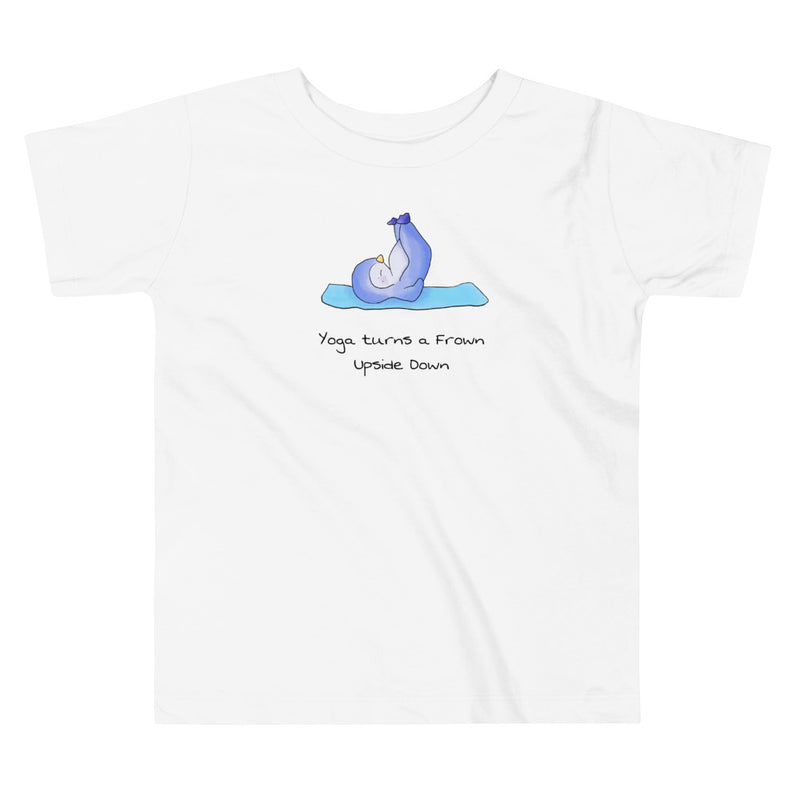 Yoga toddler t-shirt - Yoga turns a frown upside down toddler t-shirt with baby penguin. Perfect for the little yogi!