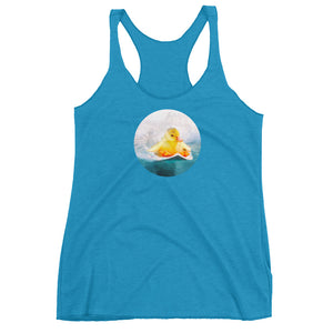 Surfing animal shirt - Surfing duckling. For surfers and duck-lovers. Women's Racerback Tank