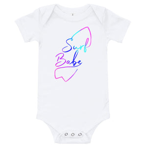 Surf babe baby romper for future surfers! Great gift for the surf parents! Grom gift.