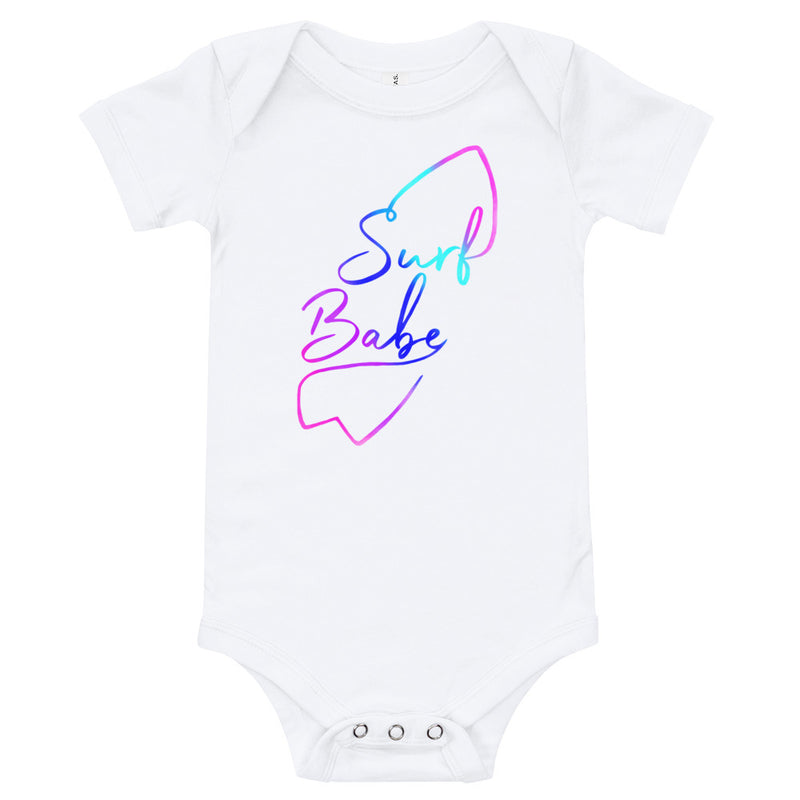 Surf babe baby romper for future surfers! Great gift for the surf parents! Grom gift.