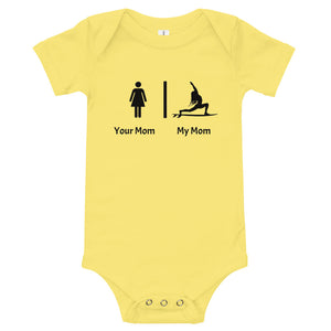 Funny baby yoga gift - Your mom, my mom baby cheeky bodysuit / romper / baby grow for the surf and yoga mom-