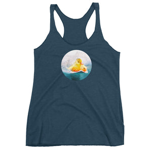 Surfing animal shirt - Surfing duckling. For surfers and duck-lovers. Women's Racerback Tank