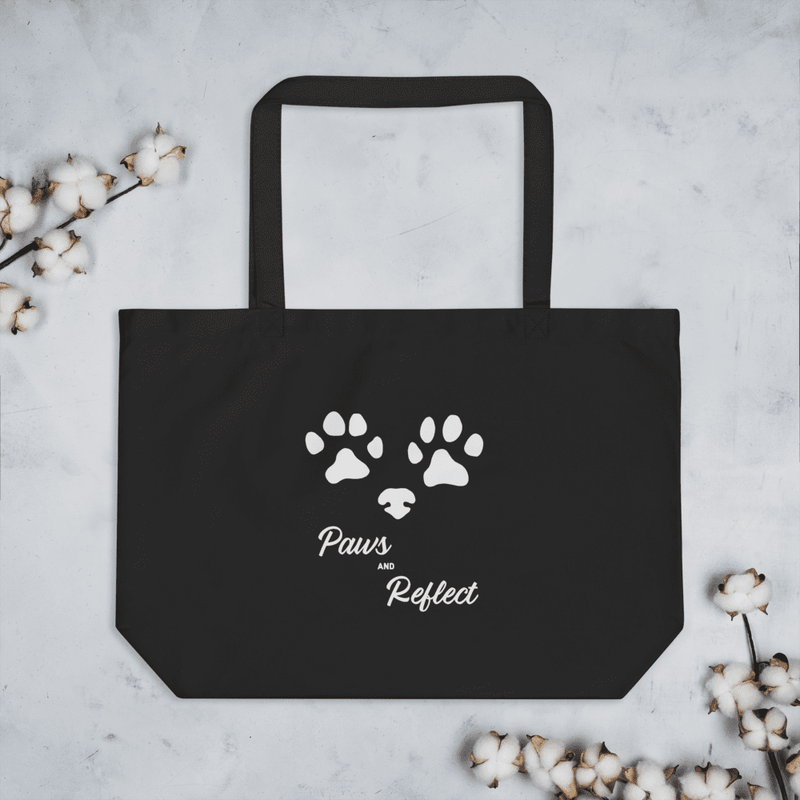 Large organic tote bag with adorable paws and reflect print