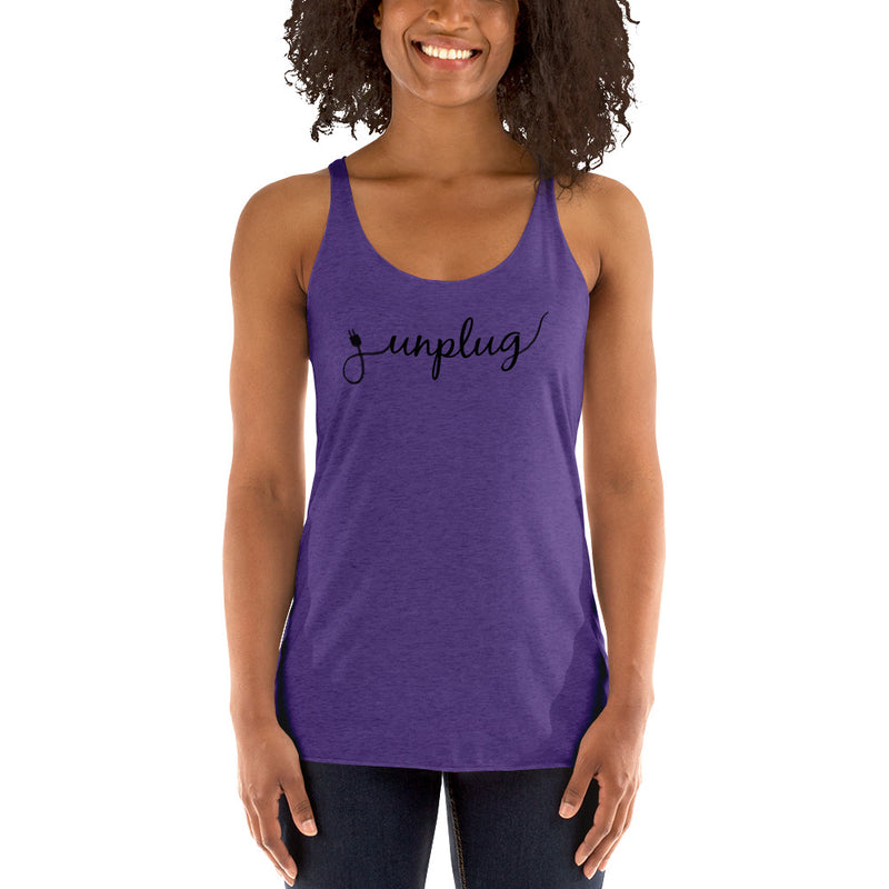 Unplug tank top for women in purple - yoga top, gentle reminder