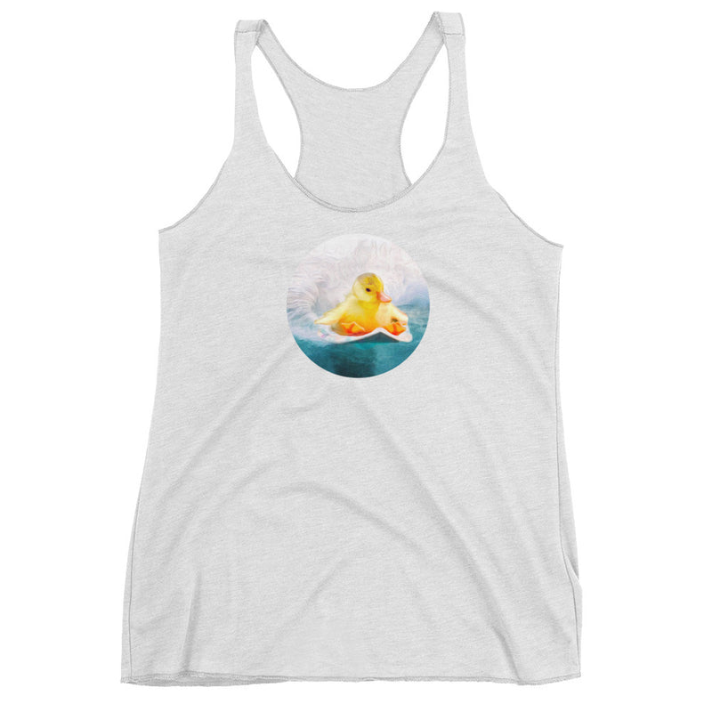 Surfing animal shirt - Surfing duckling. For surfers and duck-lovers. Women's Racerback Tank