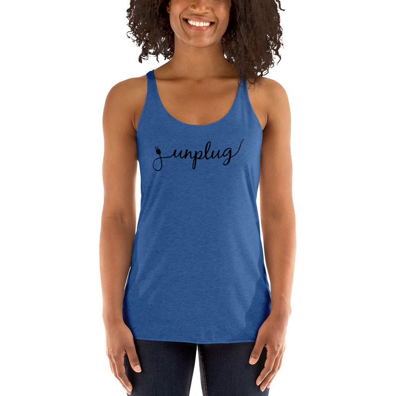 Unplug tank top for women in dark blue - yoga top, gentle reminder