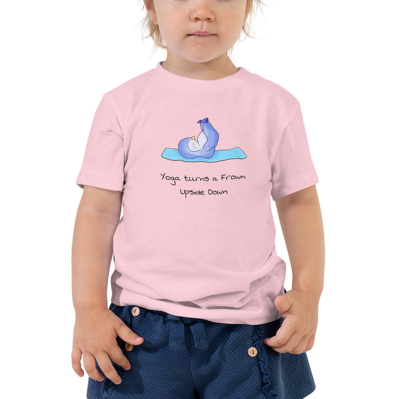 Yoga toddler t-shirt - Yoga turns a frown upside down toddler t-shirt with baby penguin. Perfect for the little yogi!