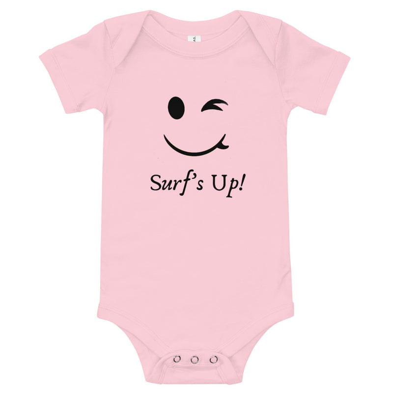 Surfboard smiley baby clothes - Surfboard smiley baby bodysuit in pink