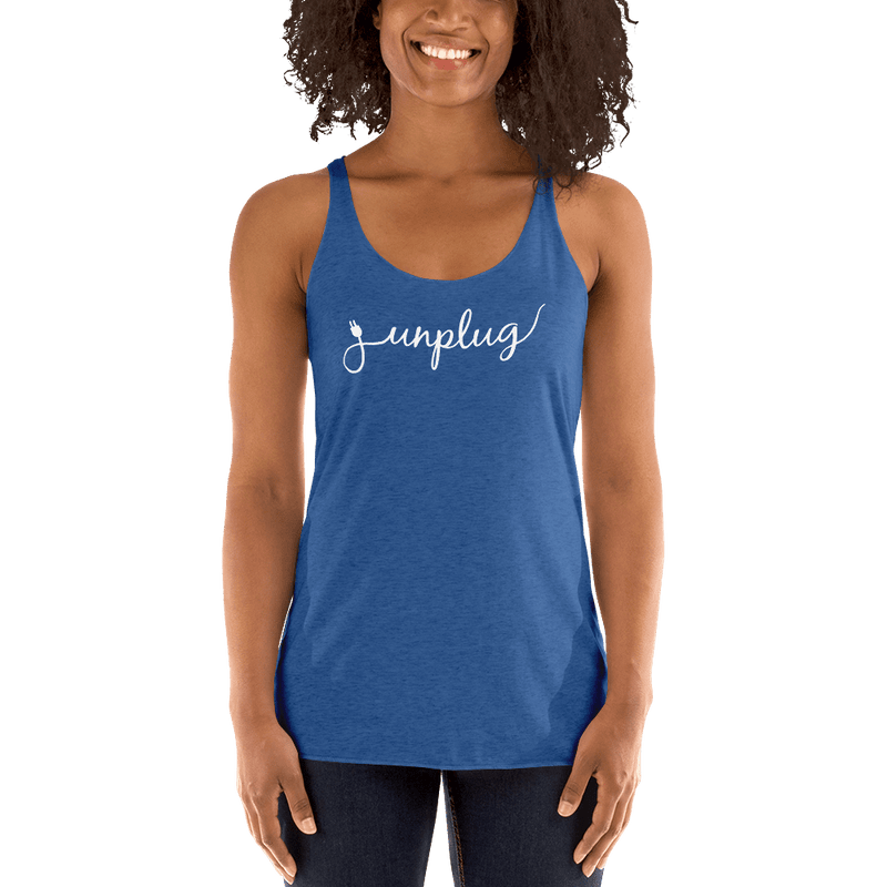 Unplug - Gentle Reminders - White text -  Women's Racerback Tank