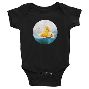 Surfing duckling. Baby bodysuit / romper / similar to onesie. Surfer baby