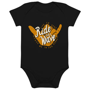 Surfer baby clothes "Ride the Wave" Organic Baby Bodysuit for Surf Babies by Surfersandyogis