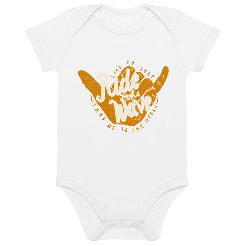 Surfer baby onesie "Ride the Wave" Organic cotton one-piece in white