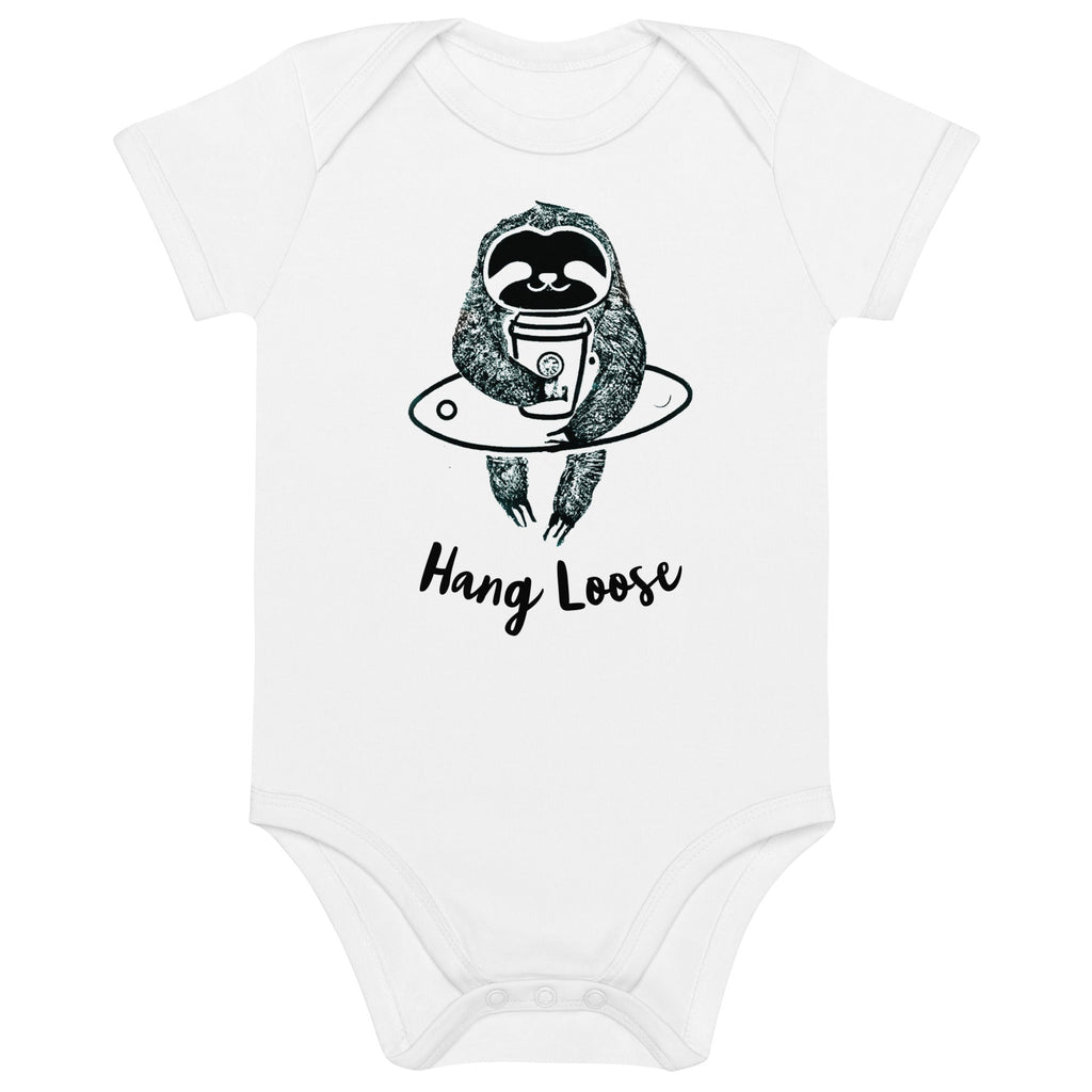 Hang loose surf sloth 100% Organic cotton baby bodysuit | Surfersandyogis