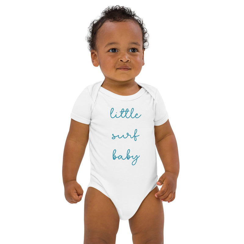 Organic cotton baby bodysuit with little surf baby on the front