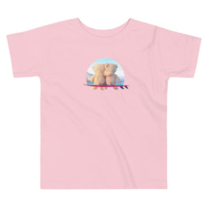 Teddy bear surfers shirt for kids in pink - Surf buddies on a surf board two teddy bear surfers - Short sleeve kids t-shirt