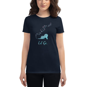 Let go yoga shirt in black - Downward elephant women's tee