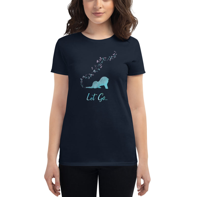 Let go yoga shirt in black - Downward elephant women's tee