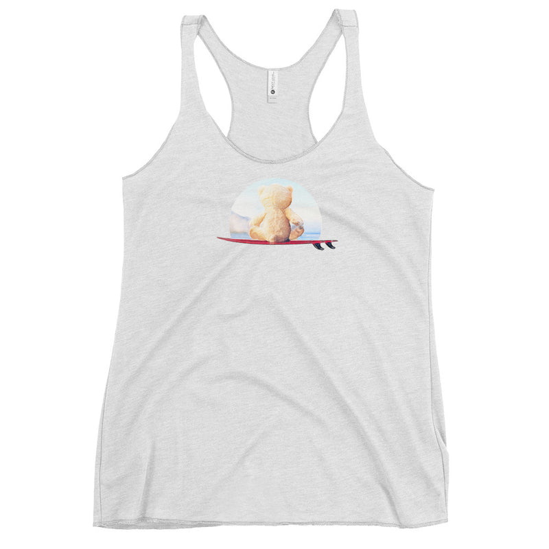 Surf meditating teddy bear for surfers and meditation - Women's Tri-Blend Racerback Tank