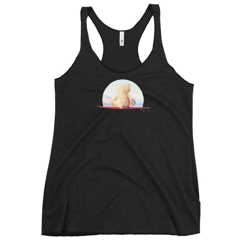 Surf meditating teddy bear for surfers and meditation - Women's Tri-Blend Racerback Tank